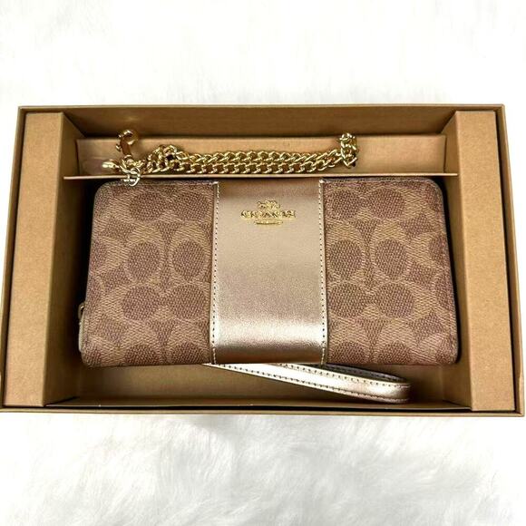 Coach Boxed Long Zip Around Wallet Signature Canvas Tan/Lt Champagne CX178 NWT - Picture 1 of 7